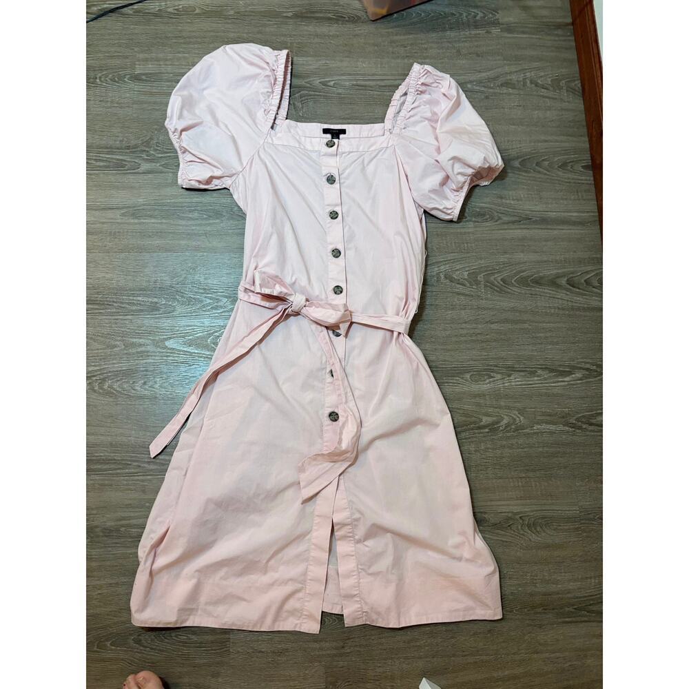 J.Crew Pink Cotton Midi Dress L Puff Sleeve Square Neck Button Front Cottagecore - Picture 9 of 16